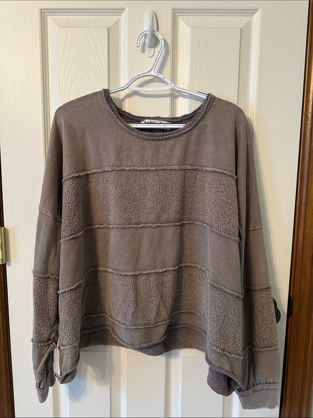 Three Bird Nest Taupe Striped Pullover Sweatshirt